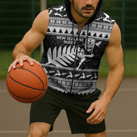 New Zealand Christmas Rugby Personalised Sleeveless Zip Hoodie Meri Kirihimete All Black Maori - Polynesian Pride