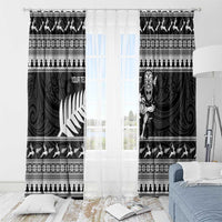 New Zealand Christmas Rugby Personalised Window Curtain Meri Kirihimete All Black Maori - Polynesian Pride