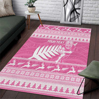 New Zealand Christmas Rugby Personalised Area Rug Meri Kirihimete All Black Maori Pink Version - Polynesian Pride