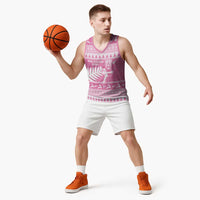 New Zealand Christmas Rugby Personalised Basketball Jersey Meri Kirihimete All Black Maori Pink Version - Polynesian Pride
