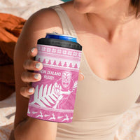 New Zealand Christmas Rugby Personalised 4 in 1 Can Cooler Tumbler Meri Kirihimete All Black Maori Pink Version - Polynesian Pride