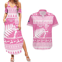 New Zealand Christmas Rugby Personalised Couples Matching Summer Maxi Dress and Hawaiian Shirt Meri Kirihimete All Black Maori Pink Version - Polynesian Pride
