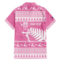 New Zealand Christmas Rugby Personalised Family Matching Off Shoulder Short Dress and Hawaiian Shirt Meri Kirihimete All Black Maori Pink Version - Polynesian Pride