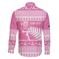 New Zealand Christmas Rugby Personalised Family Matching Puletasi and Hawaiian Shirt Meri Kirihimete All Black Maori Pink Version - Polynesian Pride
