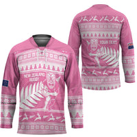 New Zealand Christmas Rugby Personalised Hockey Jersey Meri Kirihimete All Black Maori Pink Version - Polynesian Pride