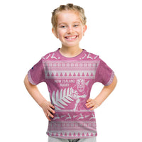 New Zealand Christmas Rugby Personalised Kid T Shirt Meri Kirihimete All Black Maori Pink Version - Polynesian Pride