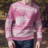 New Zealand Christmas Rugby Personalised Ugly Christmas Sweater Meri Kirihimete All Black Maori Pink Version - Polynesian Pride