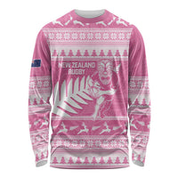 New Zealand Christmas Rugby Personalised Long Sleeve Shirt Meri Kirihimete All Black Maori Pink Version - Polynesian Pride