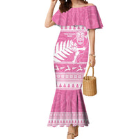 New Zealand Christmas Rugby Personalised Mermaid Dress Meri Kirihimete All Black Maori Pink Version - Polynesian Pride