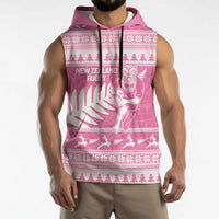 New Zealand Christmas Rugby Personalised Sleeveless Hoodie Meri Kirihimete All Black Maori Pink Version - Polynesian Pride