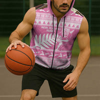 New Zealand Christmas Rugby Personalised Sleeveless Zip Hoodie Meri Kirihimete All Black Maori Pink Version - Polynesian Pride