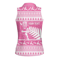 New Zealand Christmas Rugby Personalised Women Sleeveless Polo Shirt Meri Kirihimete All Black Maori Pink Version - Polynesian Pride