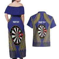 Personalised Niue Darts Couples Matching Off Shoulder Maxi Dress and Hawaiian Shirt Dart Board Hiapo Pattern - Polynesian Pride