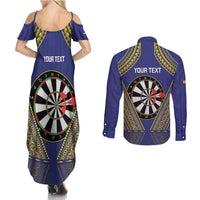 Personalised Niue Darts Couples Matching Summer Maxi Dress and Long Sleeve Button Shirt Dart Board Hiapo Pattern - Polynesian Pride