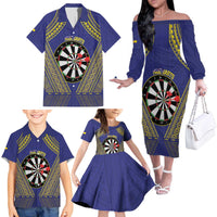 Personalised Niue Darts Family Matching Off The Shoulder Long Sleeve Dress and Hawaiian Shirt Dart Board Hiapo Pattern - Polynesian Pride