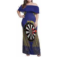 Personalised Niue Darts Family Matching Off Shoulder Maxi Dress and Hawaiian Shirt Dart Board Hiapo Pattern - Polynesian Pride