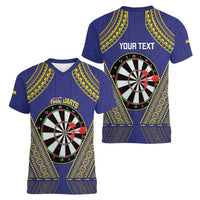 Personalised Niue Darts Women V-Neck T-Shirt Dart Board Hiapo Pattern - Polynesian Pride