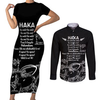 New Zealand Silver Fern Rugby Couples Matching Short Sleeve Bodycon Dress and Long Sleeve Button Shirt Haka Aotearoa Kiwi Dance LT14 Black - Polynesian Pride