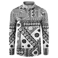 Black Bula Fiji Button Sweatshirt Unique Masi Tapa Pattern LT14 Black - Polynesian Pride