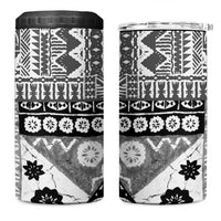 Black Bula Fiji 4 in 1 Can Cooler Tumbler Unique Masi Tapa Pattern LT14 One Size: 16 oz Black - Polynesian Pride
