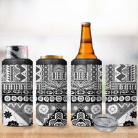 Black Bula Fiji 4 in 1 Can Cooler Tumbler Unique Masi Tapa Pattern LT14 - Polynesian Pride