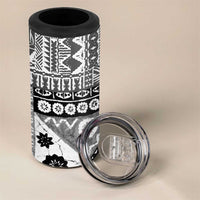 Black Bula Fiji 4 in 1 Can Cooler Tumbler Unique Masi Tapa Pattern LT14 - Polynesian Pride