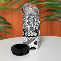 Black Bula Fiji 4 in 1 Can Cooler Tumbler Unique Masi Tapa Pattern LT14 - Polynesian Pride