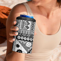 Black Bula Fiji 4 in 1 Can Cooler Tumbler Unique Masi Tapa Pattern LT14 - Polynesian Pride