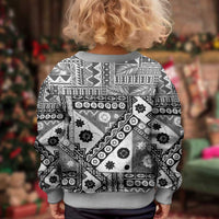 Black Bula Fiji Kid Ugly Christmas Sweater Unique Masi Tapa Pattern LT14 - Polynesian Pride