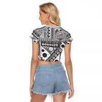 Black Bula Fiji Raglan Cropped T Shirt Unique Masi Tapa Pattern LT14 - Polynesian Pride