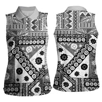 Black Bula Fiji Women Sleeveless Polo Shirt Unique Masi Tapa Pattern LT14 - Polynesian Pride