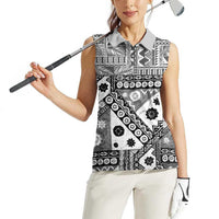 Black Bula Fiji Women Sleeveless Polo Shirt Unique Masi Tapa Pattern LT14 - Polynesian Pride