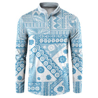Blue Bula Fiji Button Sweatshirt Unique Masi Tapa Pattern LT14 Blue - Polynesian Pride