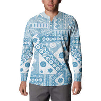 Blue Bula Fiji Button Sweatshirt Unique Masi Tapa Pattern LT14 - Polynesian Pride