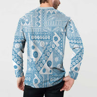Blue Bula Fiji Button Sweatshirt Unique Masi Tapa Pattern LT14 - Polynesian Pride