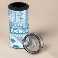 Blue Bula Fiji 4 in 1 Can Cooler Tumbler Unique Masi Tapa Pattern LT14 - Polynesian Pride