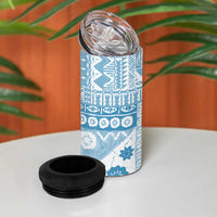 Blue Bula Fiji 4 in 1 Can Cooler Tumbler Unique Masi Tapa Pattern LT14 - Polynesian Pride
