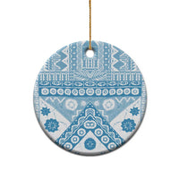 Blue Bula Fiji Ceramic Ornament Unique Masi Tapa Pattern