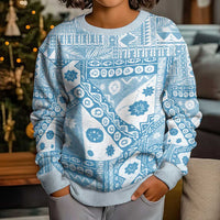 Blue Bula Fiji Kid Ugly Christmas Sweater Unique Masi Tapa Pattern LT14 - Polynesian Pride