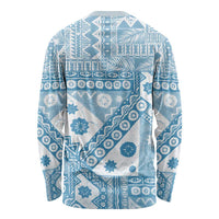 Blue Bula Fiji Long Sleeve Shirt Unique Masi Tapa Pattern