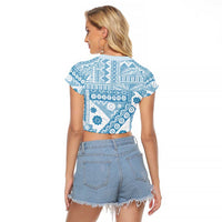 Blue Bula Fiji Raglan Cropped T Shirt Unique Masi Tapa Pattern LT14 - Polynesian Pride