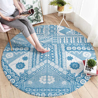 Blue Bula Fiji Round Carpet Unique Masi Tapa Pattern