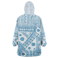 Blue Bula Fiji Wearable Blanket Hoodie Unique Masi Tapa Pattern