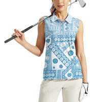 Blue Bula Fiji Women Sleeveless Polo Shirt Unique Masi Tapa Pattern LT14 - Polynesian Pride