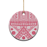 Pink Bula Fiji Ceramic Ornament Unique Masi Tapa Pattern