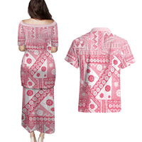 Pink Bula Fiji Couples Matching Puletasi and Hawaiian Shirt Unique Masi Tapa Pattern LT14 - Polynesian Pride
