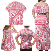 Pink Bula Fiji Family Matching Off Shoulder Maxi Dress and Hawaiian Shirt Unique Masi Tapa Pattern LT14 - Polynesian Pride