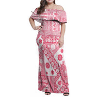 Pink Bula Fiji Family Matching Off Shoulder Maxi Dress and Hawaiian Shirt Unique Masi Tapa Pattern LT14 Mom's Dress Pink - Polynesian Pride