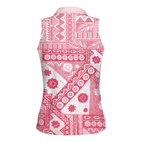 Pink Bula Fiji Women Sleeveless Polo Shirt Unique Masi Tapa Pattern LT14 - Polynesian Pride