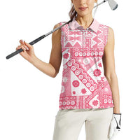 Pink Bula Fiji Women Sleeveless Polo Shirt Unique Masi Tapa Pattern LT14 - Polynesian Pride